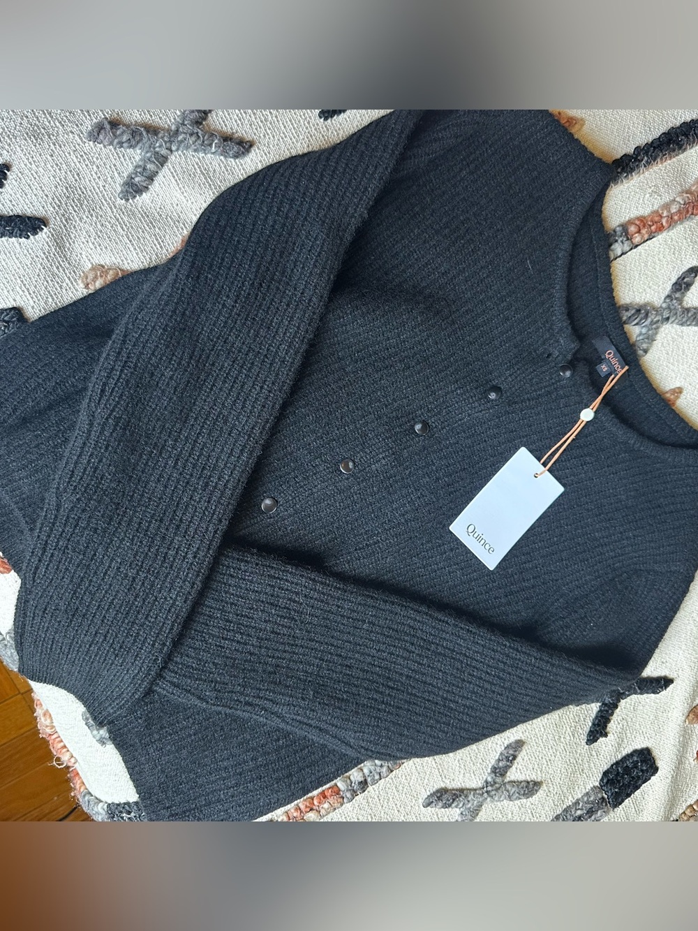 Quince Black Ribbed Button-Front Cardigan Sweater